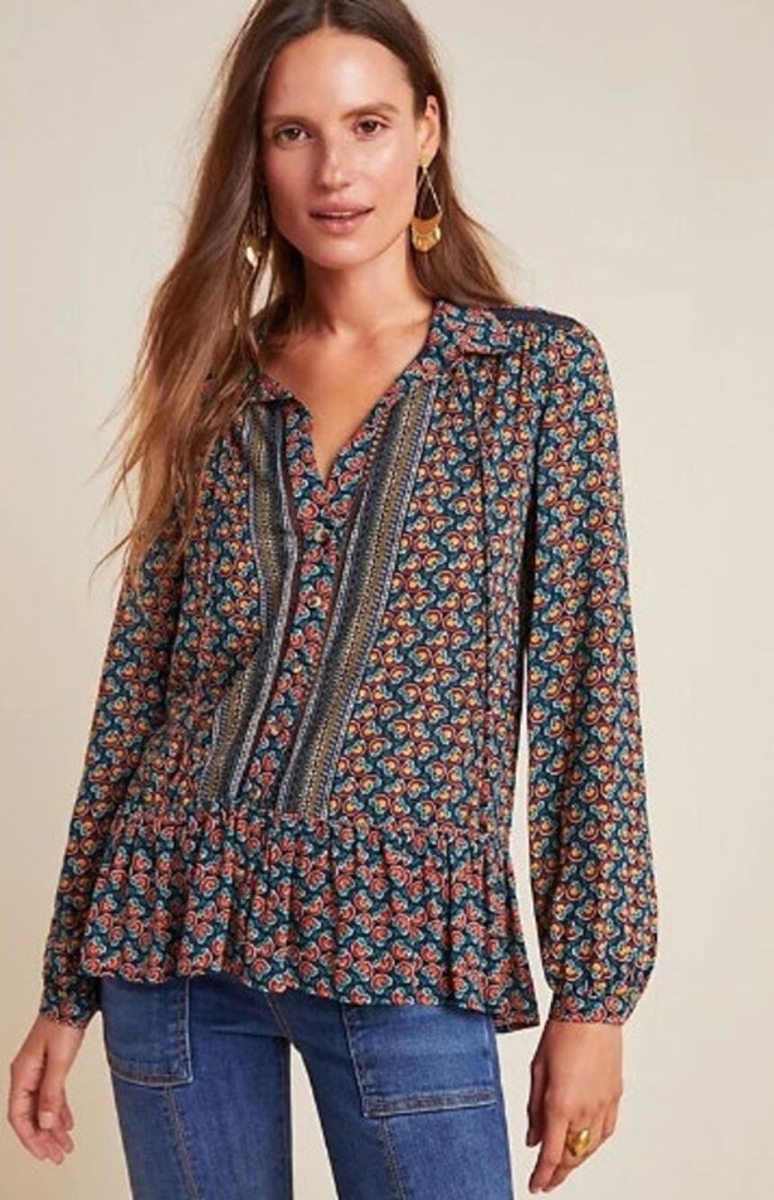 Maeve Anthropologie Janie Multicolor Flounced Peasant Blouse Size 4P
